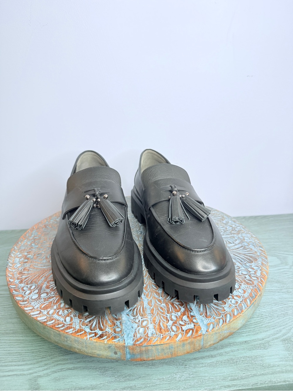 NWT Stuart Weitzman Ultra Lug Black Leather Double Tassel Loafer Size 12 - Picture 12 of 16